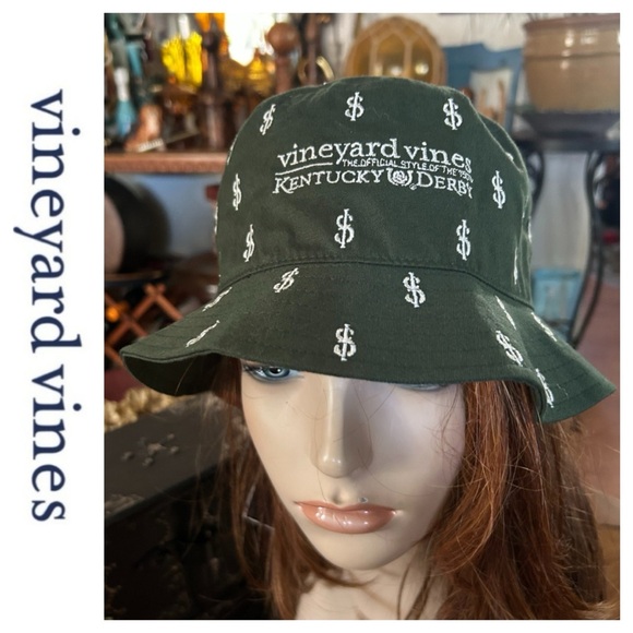 Vineyard Vines Hunter Green Bucket Hat w Dollar Signs - Picture 1 of 13